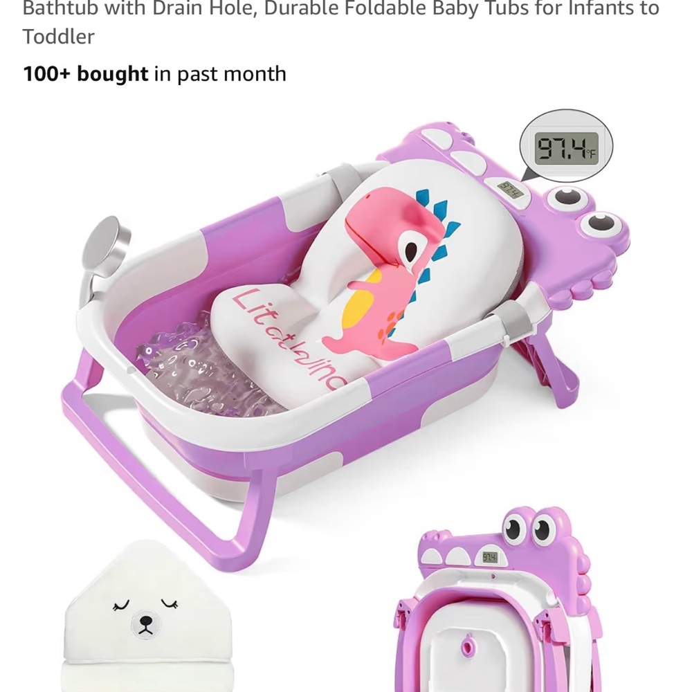Purple Foldable Baby Bathtub with Temperature Display